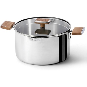 image:imageCAROTE 6QT Stainless Steel Stock Pot with Glass Lid Large Soup Pot with WoodGrain Handles Deep Pot for Soup Pasta amp Stew